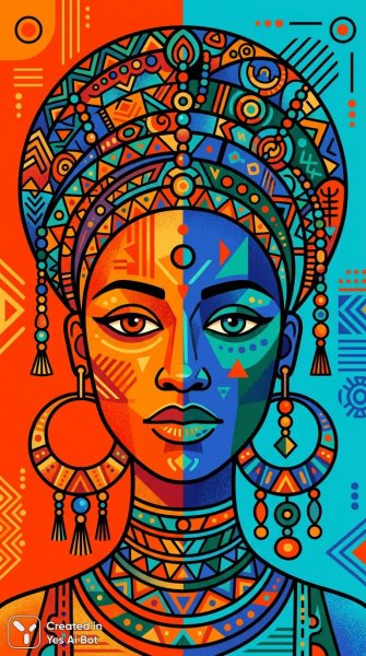 Этнический портрет в ярких тонах: современный графический дизайн и минимализм. Нейросеть Nano Banana