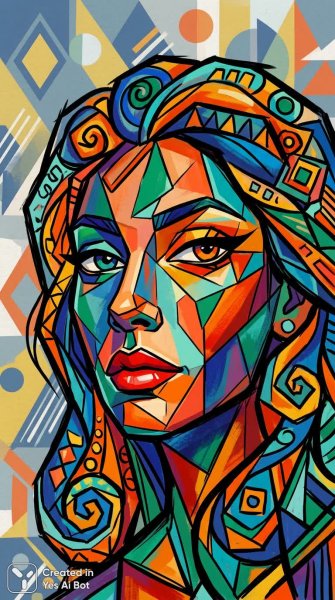 Яркий кубизм: женский портрет в стиле модерн. Нейронная сеть Nano-Banana