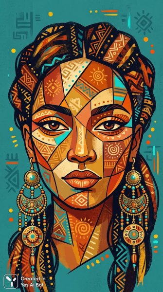Этнический портрет: теплота символов и минимализм цифровой живописи. Изображение из нейросети NanoBanana