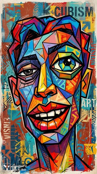 Яркий кубизм: современная иллюстрация лица с геометрией и контрастами. Генерация из нейросети Nano-Banana