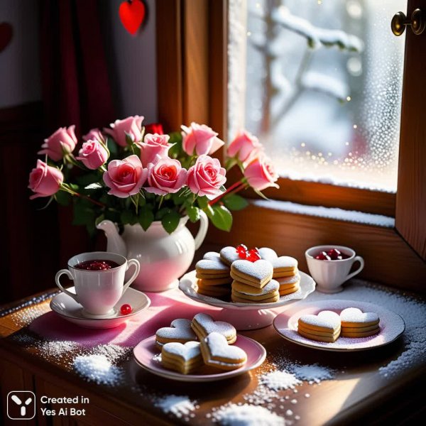 Нежное начало дня: вкусные угощения и весеннее настроение. Генерация из нейросети Stable Diffusion