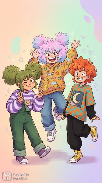 Милые персонажи в ярких свитерах и игривом настроении: оживленная анимация и фантазийный дизайн. Нейронная сеть Нано Банана