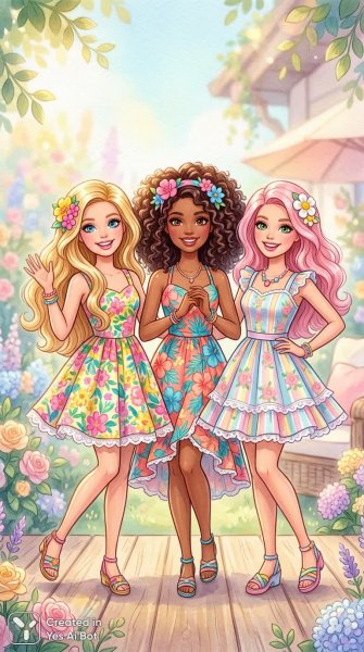 Куклы барби: летнее настроение и яркие улыбки. Картинка из нейросети Nano-Banana