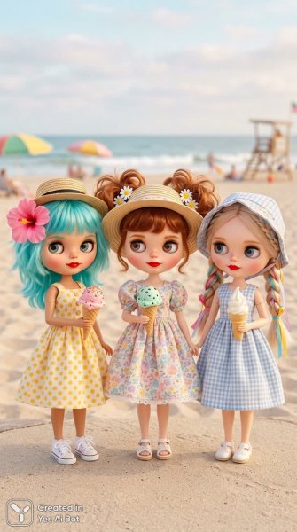 Ретро-куклы: летнее настроение в пастельных тонах и стиле мультфильма. Нейронная сеть Нано Банана