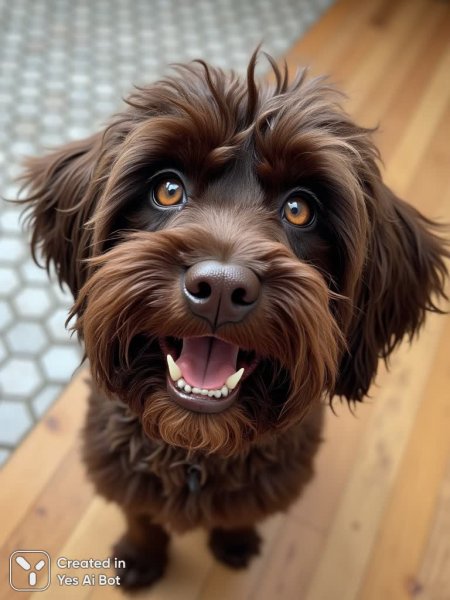 Забавный взгляд задумчивого брюссельского грифона с мокрой шерстью и большими глазами. Изображение из нейросети Flux Ai
