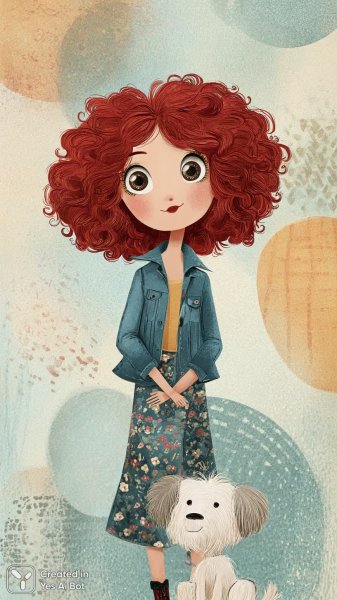 Милая девочка и пушистый друг в солнечном наряде: игривое настроение. Изображение из нейронной сети Midjourney