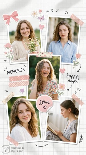 Нежная пастельная эстетика: коллаж из фотографий в стиле скрапбукинг и пинтерест. Генерация из нейронной сети Nano-Banana