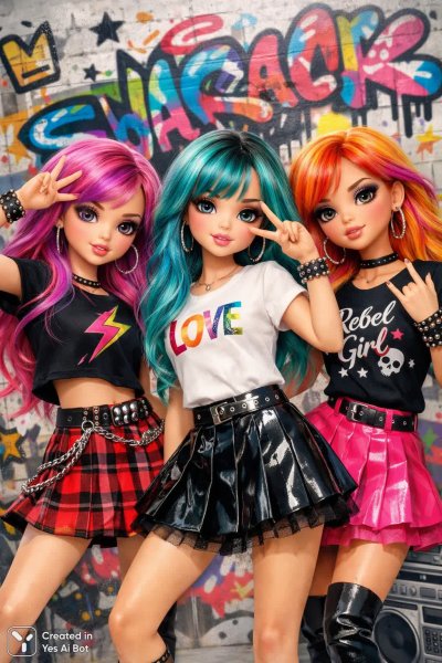 Яркие куклы в модных образах и городском стиле. Нейронная сеть Sora Images