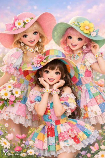 Волшебный луг и ожившие куклы в сказочном мире. Изображение из нейросети Sora Image