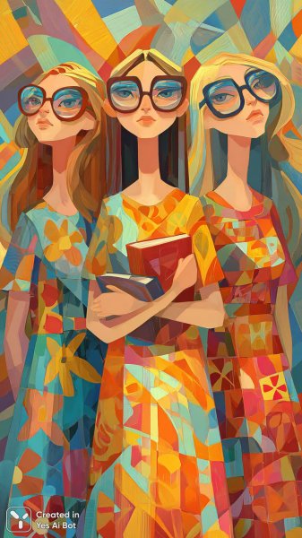 Девушки в библиотеке: яркая иллюстрация с цветочным настроением. Нейронная сеть Midjourney