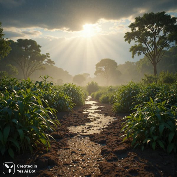 Свежесть после дождя: пейзаж земли и солнечного света. Нейронная сеть Flux 1