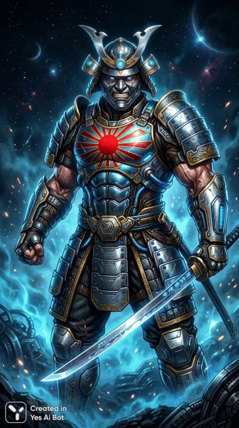 Воин будущего в самурайской броне: сила и решимость. Картинка из нейросети Нано Банана