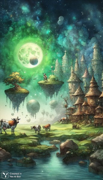 Инопланетная цивилизация и космические коровы: Хроника снов в стиле Кливэнджера. Изображение из нейронной сети Dalle-3