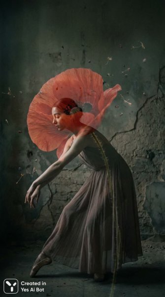 Балерина и мак: хрупкость красоты в киношном свете. Картинка из нейросети Nano Banana