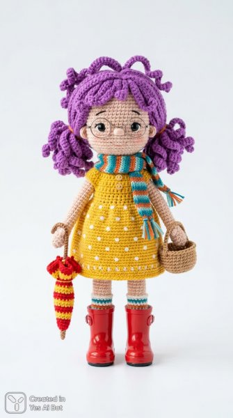 Милая кукла ручной работы в ярком образе и с забавными деталями. Картинка из нейронной сети Nano Banana