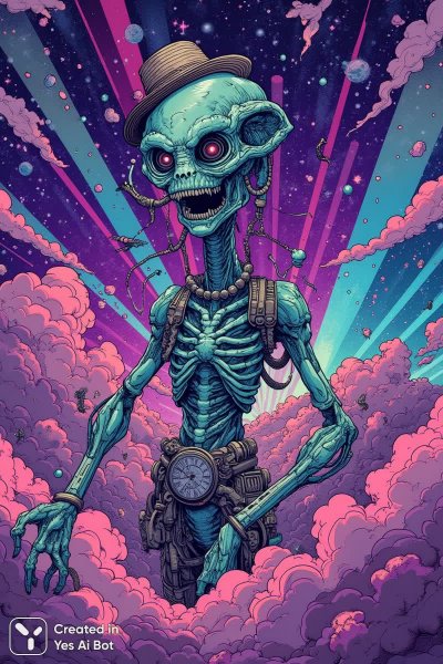 Космическая фантазия в стиле пиксель арт и Кливенджера: странные сны и фиолетовый туман. Изображение из нейронной сети Flux