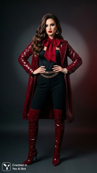 Роскошный образ: дерзкая элегантность в огненном оттенке и черной геометрии. Нейронная сеть Nano Banana