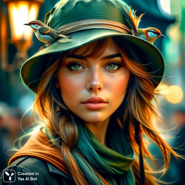 Девушка с рыжими волосами в стиле птицы и цвета хаки. Генерация из нейронной сети Stable Diffusion