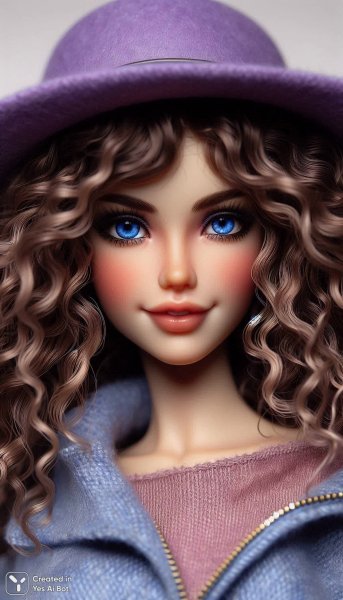 Кукла с яркими глазами и модной прической. Нейросеть Далли 3
