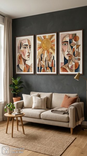 Геометрия и уют: современный интерьер в стиле кубизма с акцентом на детали. Нейронная сеть Nano Banana