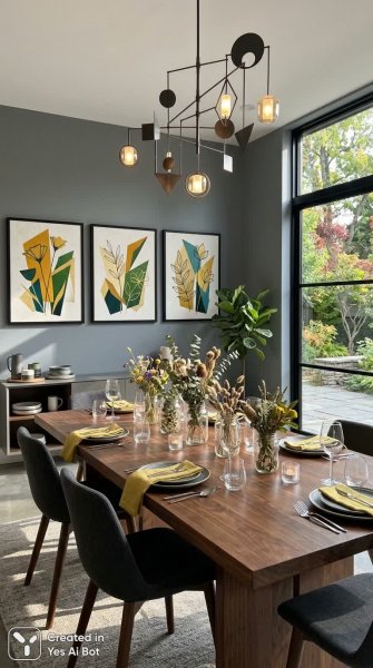 Современный интерьер столовой в ярких тонах. Генерация из нейросети Нано Банана