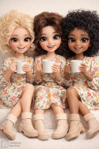 Милые куклы в уютном стиле: трехмерная иллюстрация с позитивным настроением и яркими деталями. Картинка из нейросети Sora Ai Images
