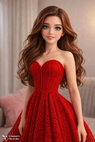 Кукла в алом вязаном наряде: очарование и уверенность в каждом элементе образа. Нейронная сеть Sora