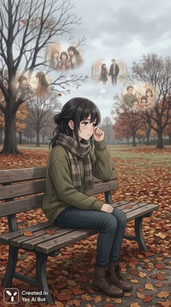Одиночество в парке: воспоминания и печаль увядающей осени. Нейросеть NanoBanana