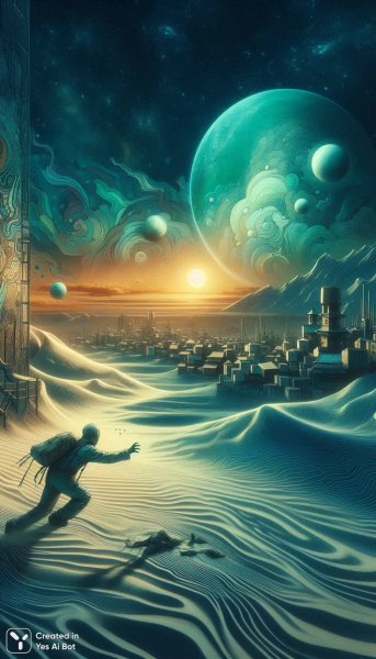 Замерзший человек на чужой планете в поисках затерянного города. Нейронная сеть Далли 3