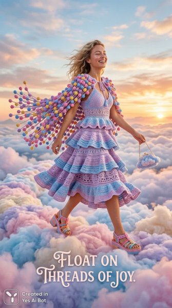 Невесомость стиля: кружевное платье в облаках радости и легкости. Изображение из нейросети NanoBanana