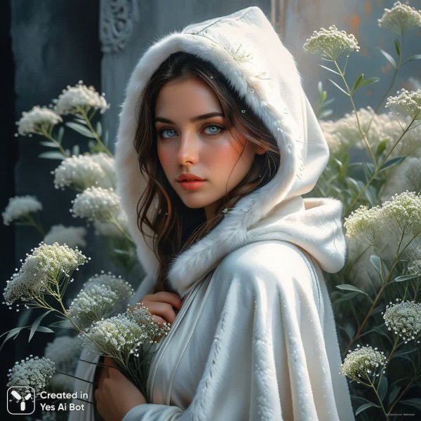 Женщина в белом меху: минимализм и нежность акварели. Генерация из нейросети Stable Diffusion