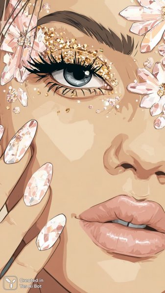 Роскошный образ: драматичный макияж и сияние золота на губах и веках. Нейронная сеть Midjourney