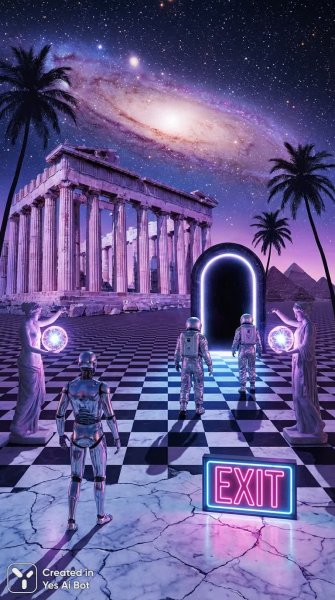 Неоновый храм в стиле вейпорвейв: футуристическая симфония прошлого и будущего. Нейронная сеть NanoBanana