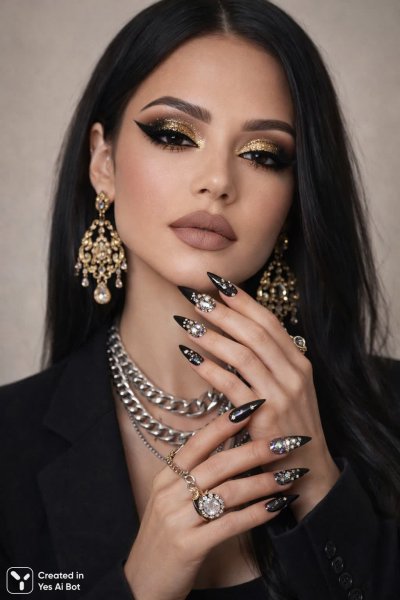 Роскошный образ: блеск, золото и дерзкий шик в деталях модной съемки. Нейросеть Sora