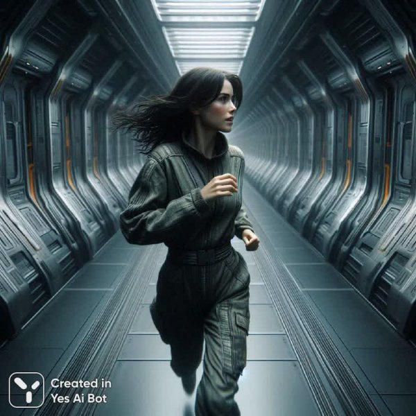 Бегство юной девушки по кораблю будущего. Нейронная сеть Dalle