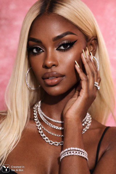 Роскошный портрет: блондинка с темной кожей в стиле глэмр. Картинка из нейросети Sora