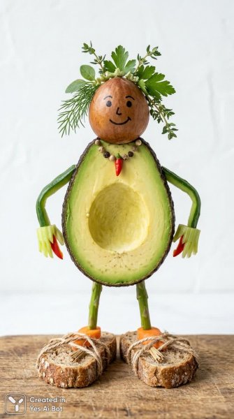 Авокадо-портрет: Игривое искусство еды и человеческого тела. Картинка из нейронной сети Nano Banana
