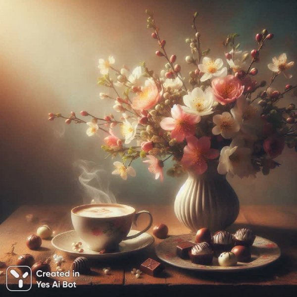 Весеннее настроение и ароматный капучино с цветами. Изображение из нейронной сети Dalle
