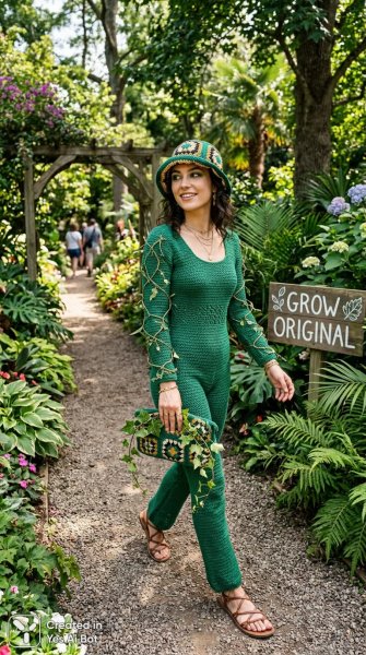 Зеленый сад и дерзкий образ: мода в гармонии с природой. Нейронная сеть Nano-Banana