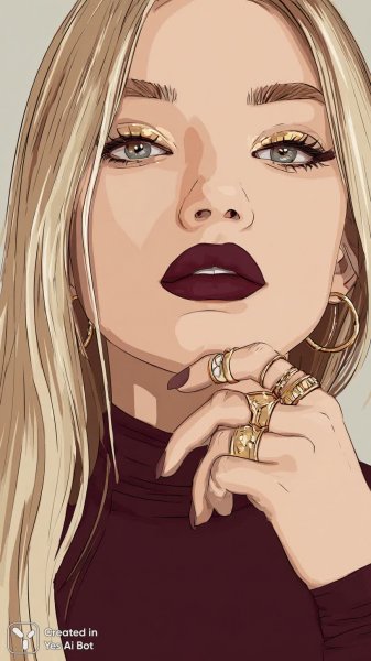 Блондинка с ярким макияжем и кольцами на пальцах в стиле глэмр. Изображение из нейросети Midjourney