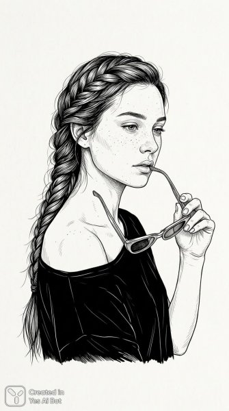 Задумчивая женщина в стиле минималистичного монолайна: нежный портрет в черном и белом. Изображение из нейронной сети Nano-Banana