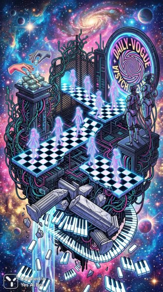 Инопланетный остров в галактике: барби, шахматы и психоделика будущего. Генерация из нейронной сети Nano Banana