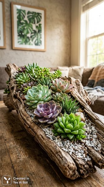 Деревянные настилы и яркие суккуленты: минимализм в деталях. Генерация из нейросети Nano-Banana