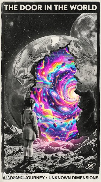 Девочка и портал: сюрреалистичное путешествие сквозь планету Земля в космос. Нейронная сеть Nano-Banana