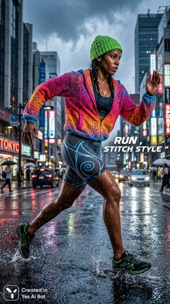 Бег в дожде: стиль и скорость в ярких красках. Картинка из нейросети Nano Banana
