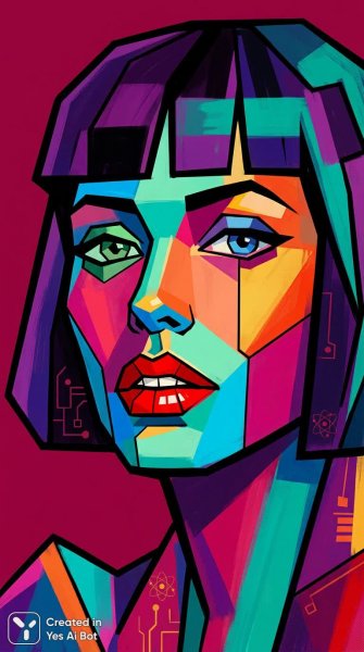 Кубизм и портрет: яркие грани лица в цифровой живописи. Изображение из нейронной сети Nano Banana