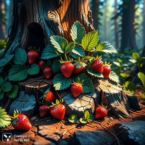 Яркая нежность земляничного куста в цифровой графике и акриле. Генерация из нейронной сети Stable Diffusion