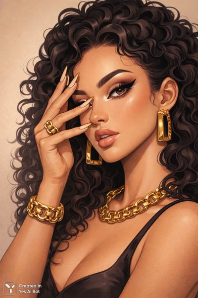 Роскошный образ: дерзкий взгляд и золото в деталях. Нейросеть Sora