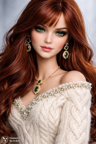 Кукла с алыми волосами и замыслованым узором свитера. Нейронная сеть Sora images Ai