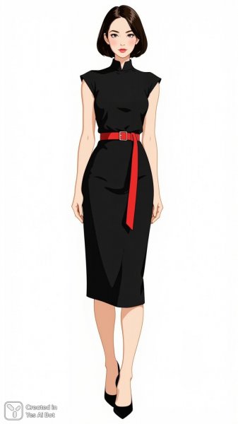 Элегантность в черном: стильный образ с красным акцентом. Генерация из нейросети Flux